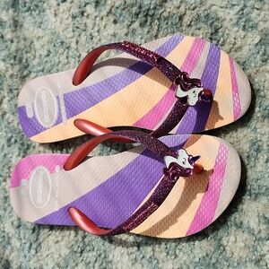 Girls unicorn sparkly Havianas size 13
